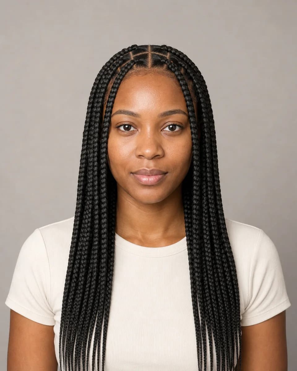 Classic box braids — synthetic hairstyle study portrait
