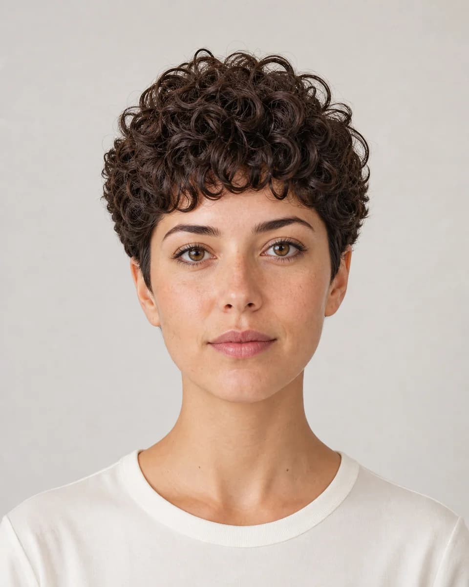 Curly pixie — synthetic hairstyle study portrait