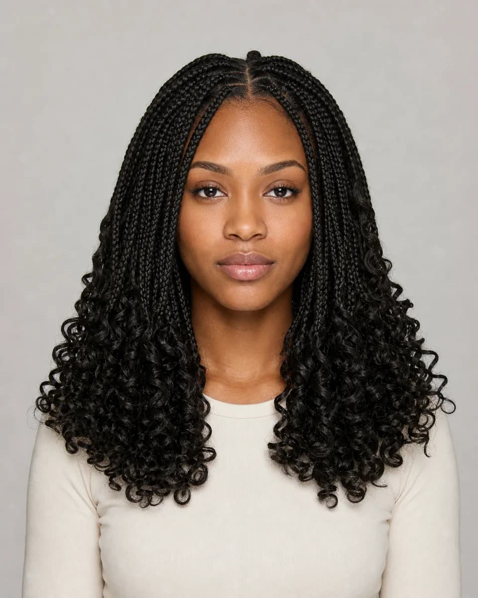 French-curl braids — synthetic hairstyle study portrait