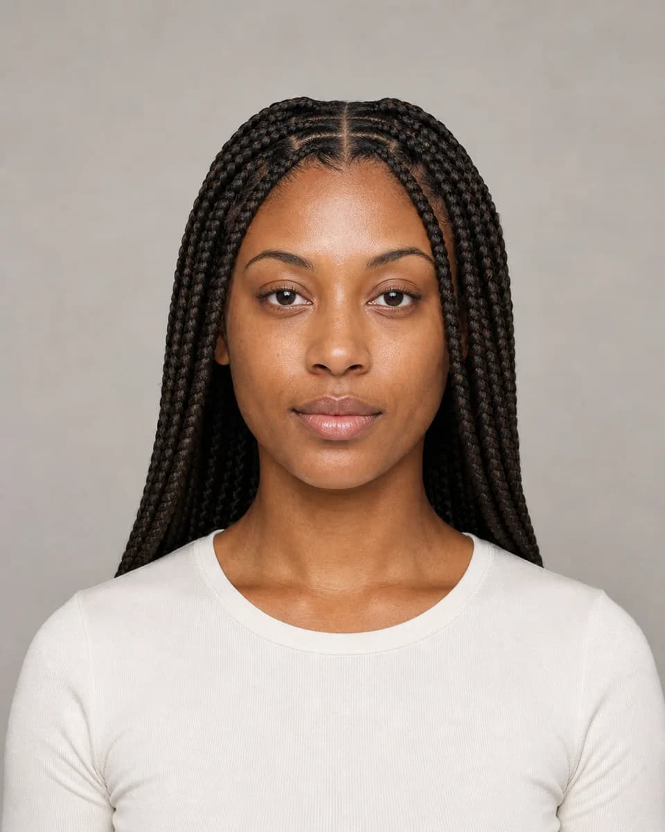 Knotless box braids — synthetic hairstyle study portrait