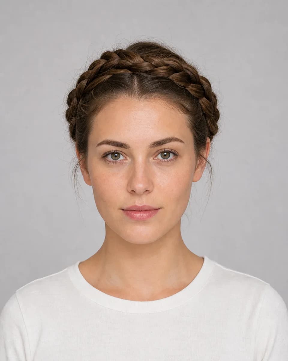 Milkmaid braids — synthetic hairstyle study portrait