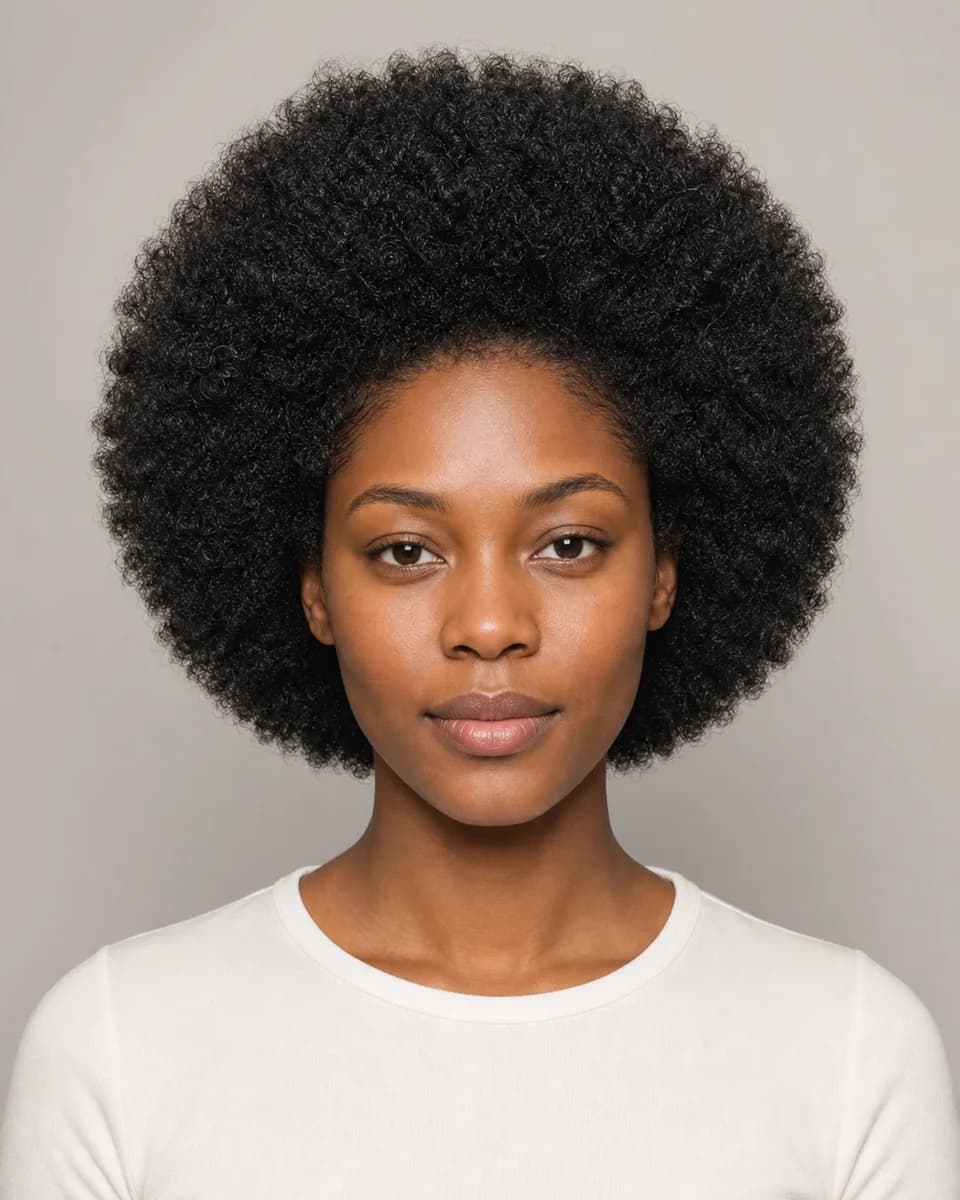 Rounded Afro — synthetic hairstyle study portrait