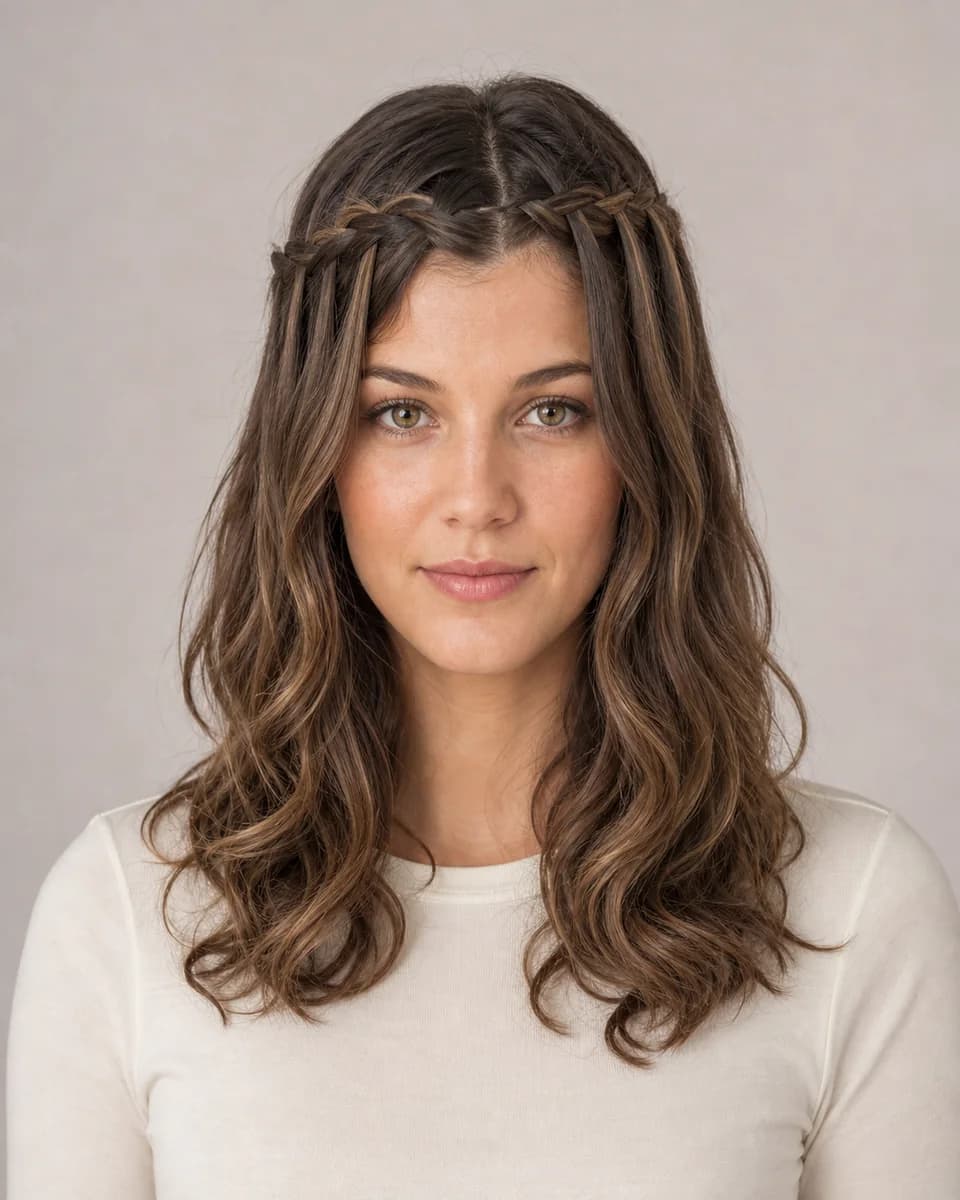 Waterfall braid — synthetic hairstyle study portrait