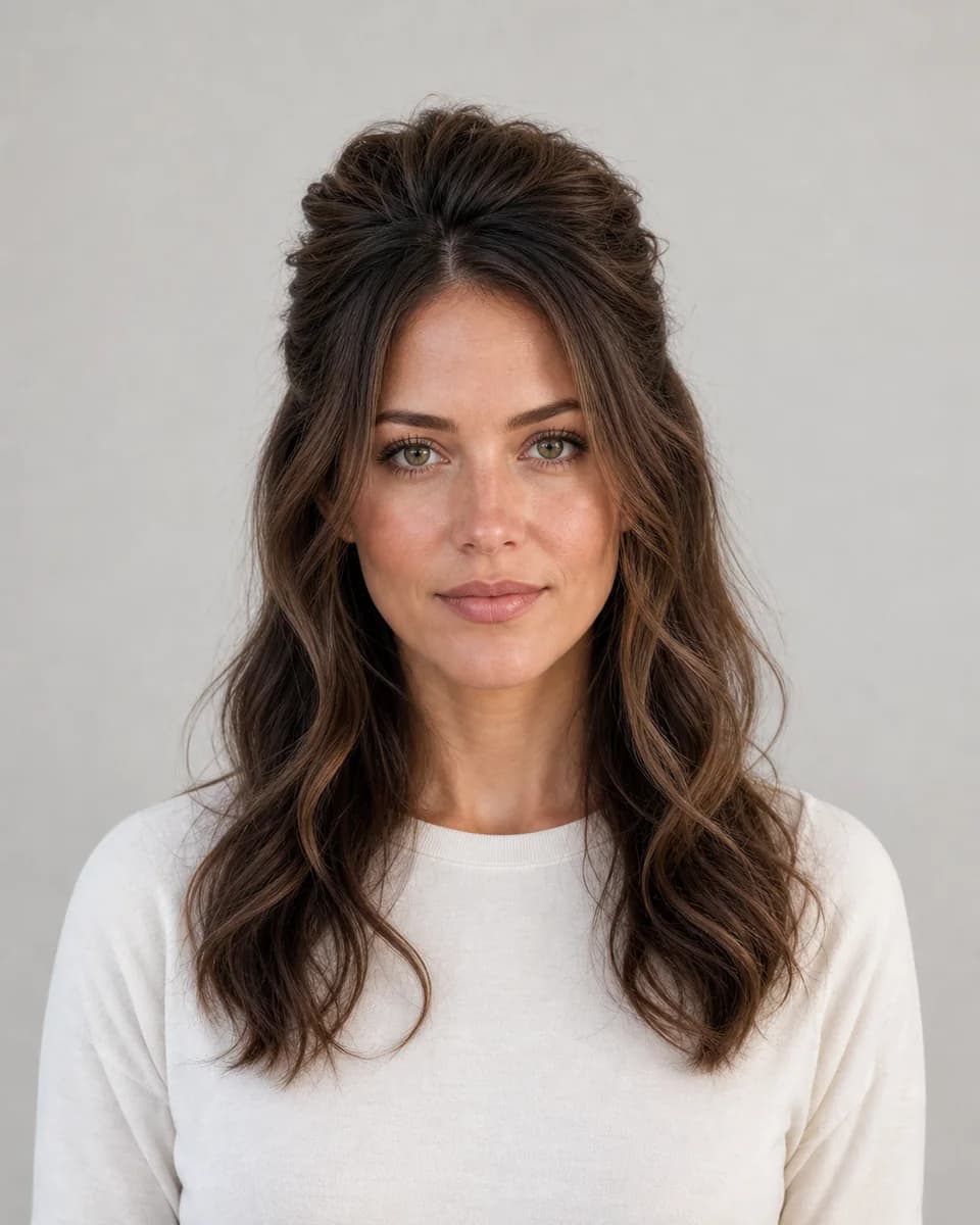 Voluminous half-up hair — synthetic hairstyle study portrait