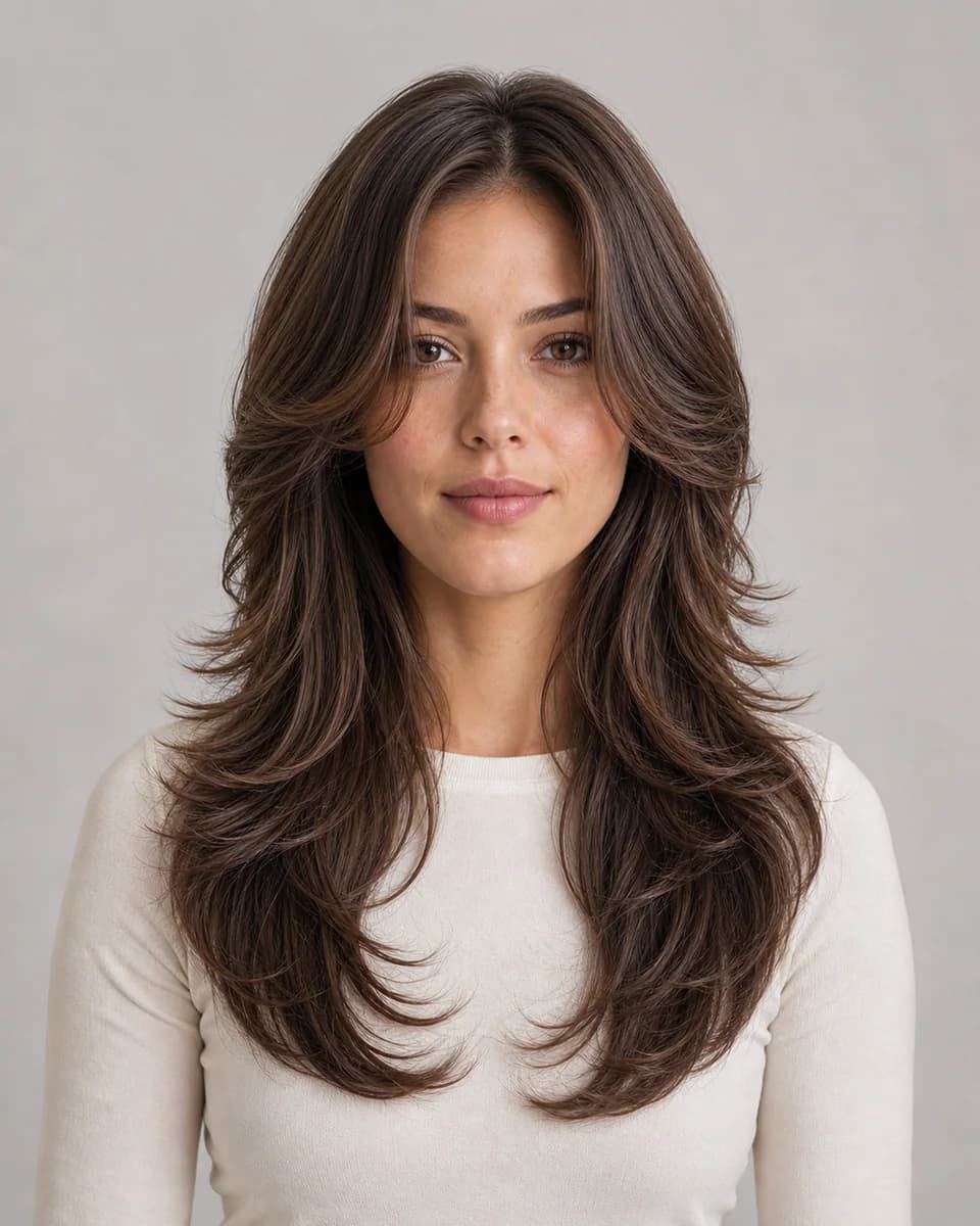 U-shaped long layers — synthetic hairstyle study portrait