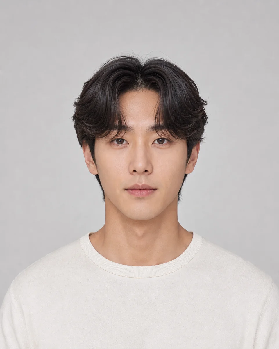 Korean curtain hair — synthetic men’s hairstyle study portrait