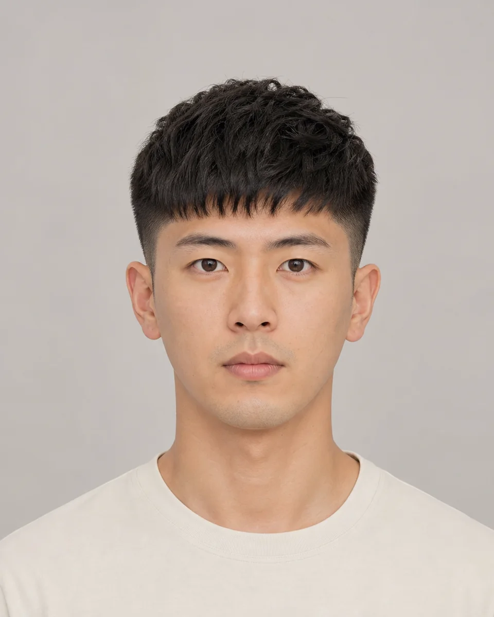 Short two-block cut — synthetic short hairstyle study portrait