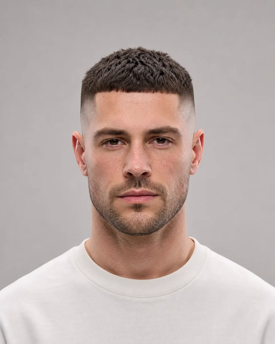 Bald fade crop — synthetic hairstyle study portrait