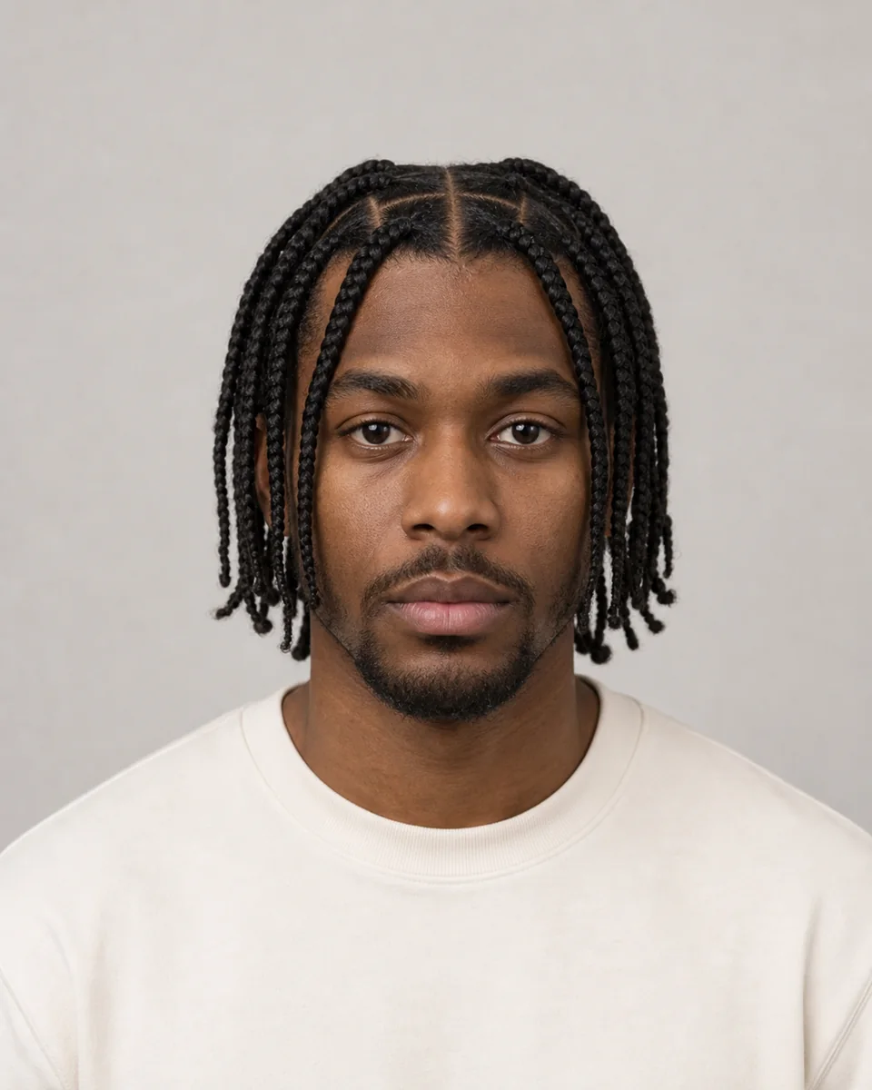 Men’s box braids — synthetic hairstyle study portrait
