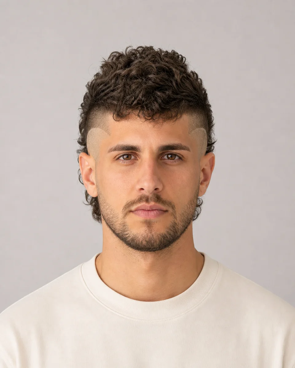 Burst-fade mohawk — synthetic hairstyle study portrait