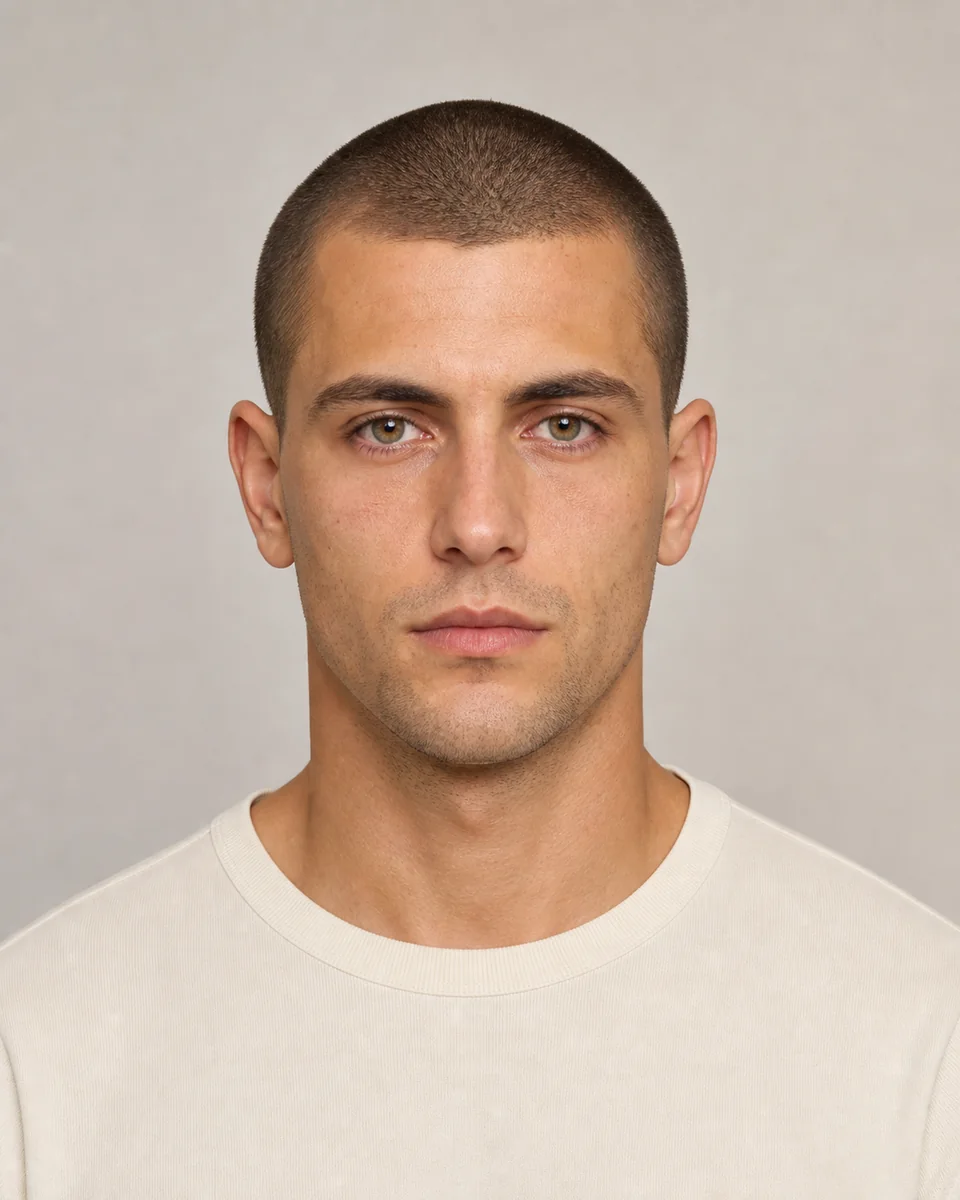 Buzz cut — synthetic short hairstyle study portrait