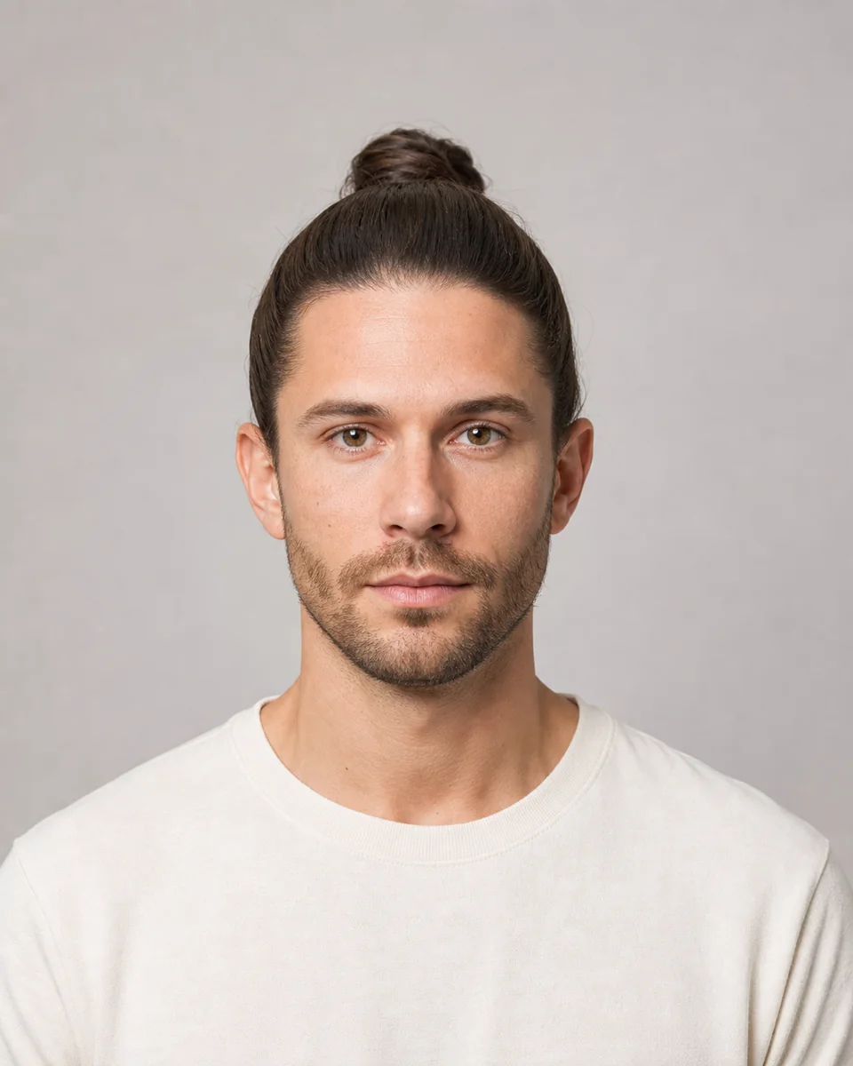 Classic man bun — synthetic hairstyle study portrait
