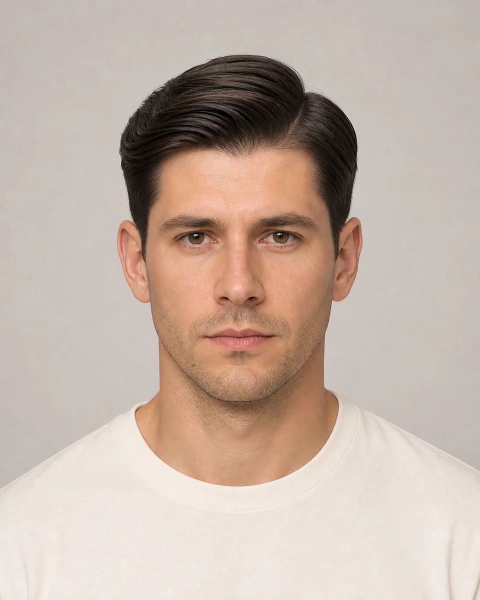 Classic side part — synthetic men’s hairstyle study portrait