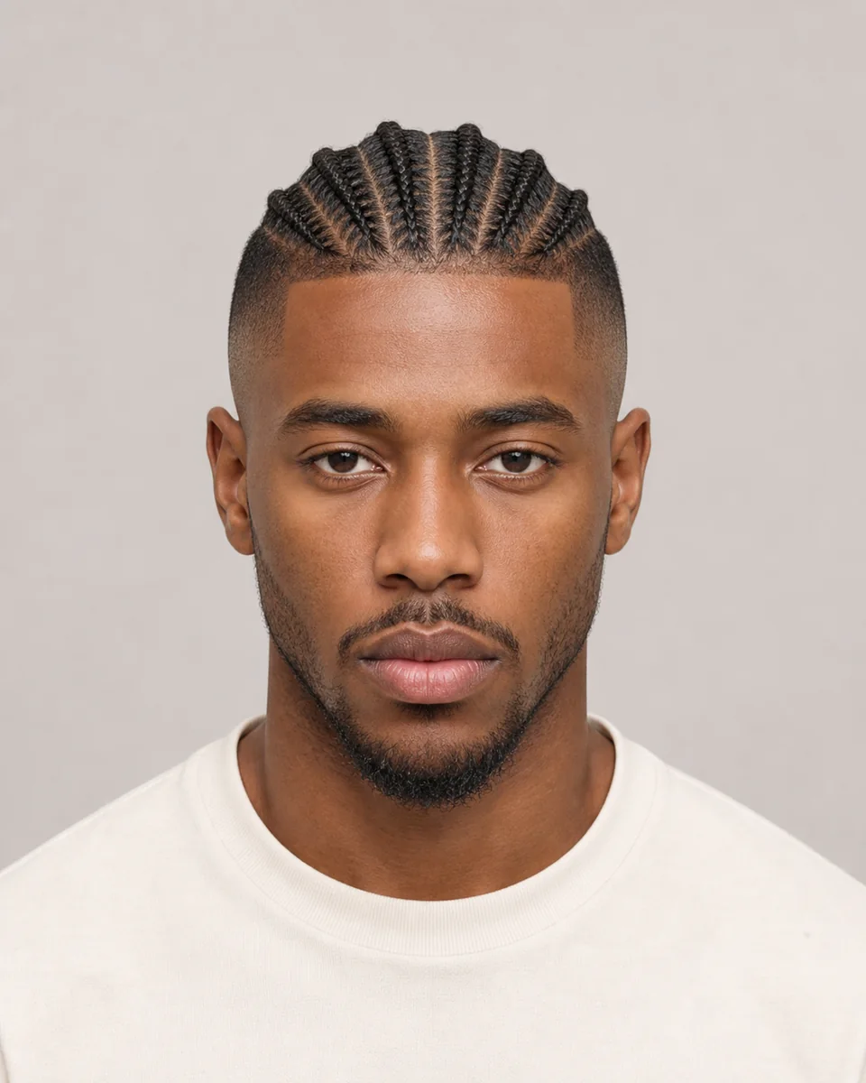 Cornrow top with fade — synthetic hairstyle study portrait