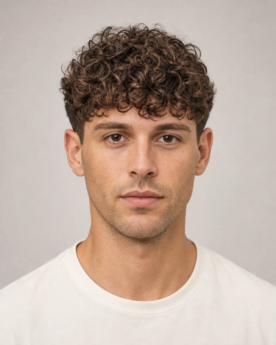 Curly fringe — synthetic hairstyle study portrait