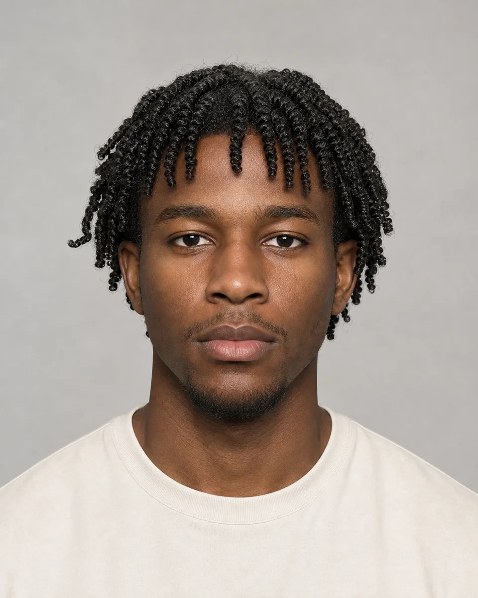 Men’s finger coils — synthetic hairstyle study portrait