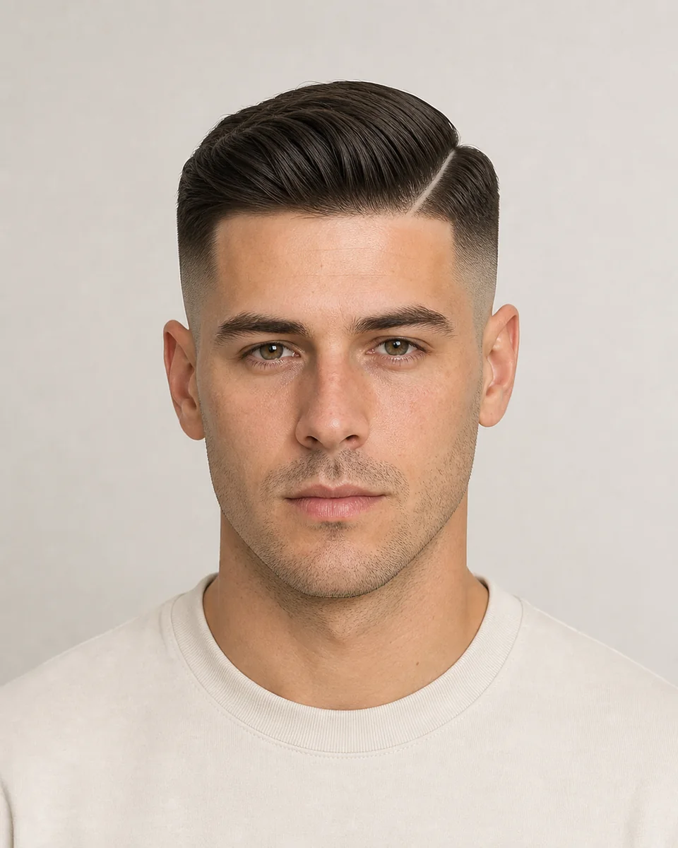 Hard-part haircut — synthetic hairstyle study portrait
