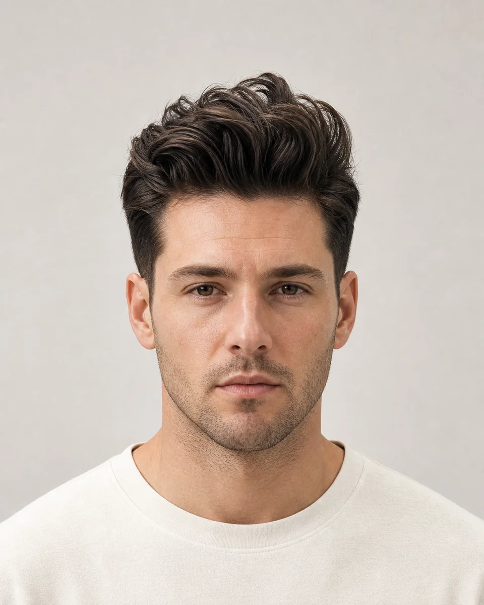 Textured pompadour — synthetic hairstyle study portrait