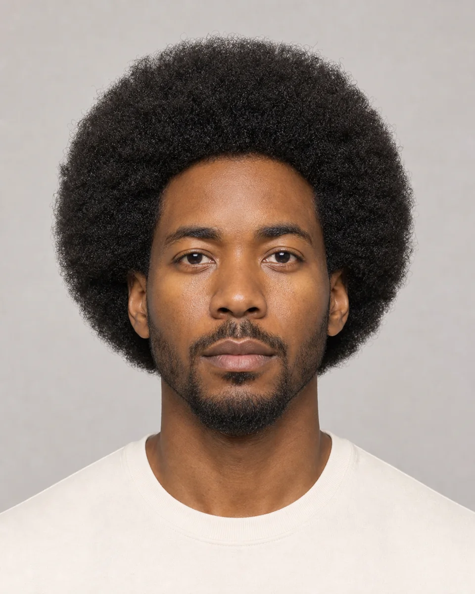 Rounded Afro — synthetic hairstyle study portrait
