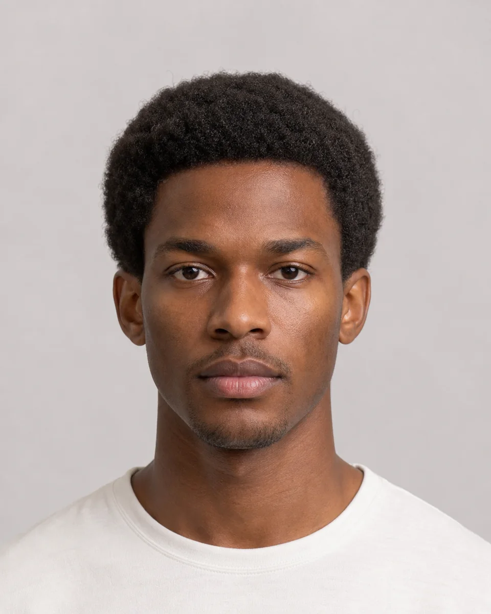 Short natural Afro — synthetic hairstyle study portrait