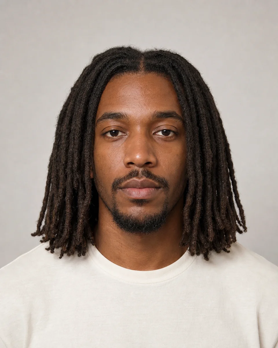 Shoulder-length locs — synthetic hairstyle study portrait