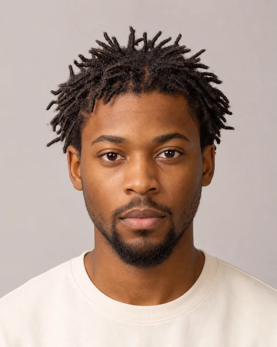 Short starter locs — synthetic hairstyle study portrait