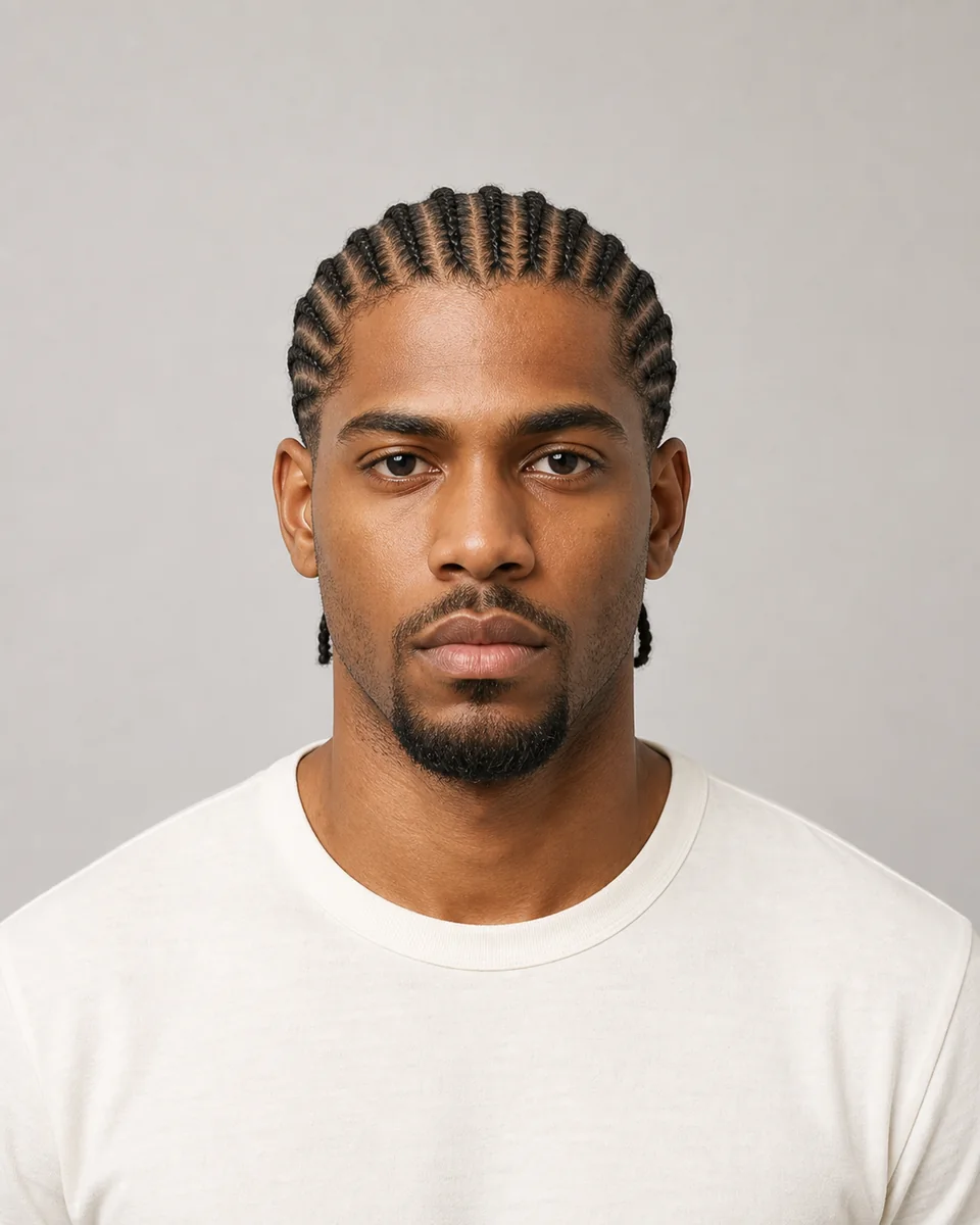 Straight-back cornrows — synthetic hairstyle study portrait