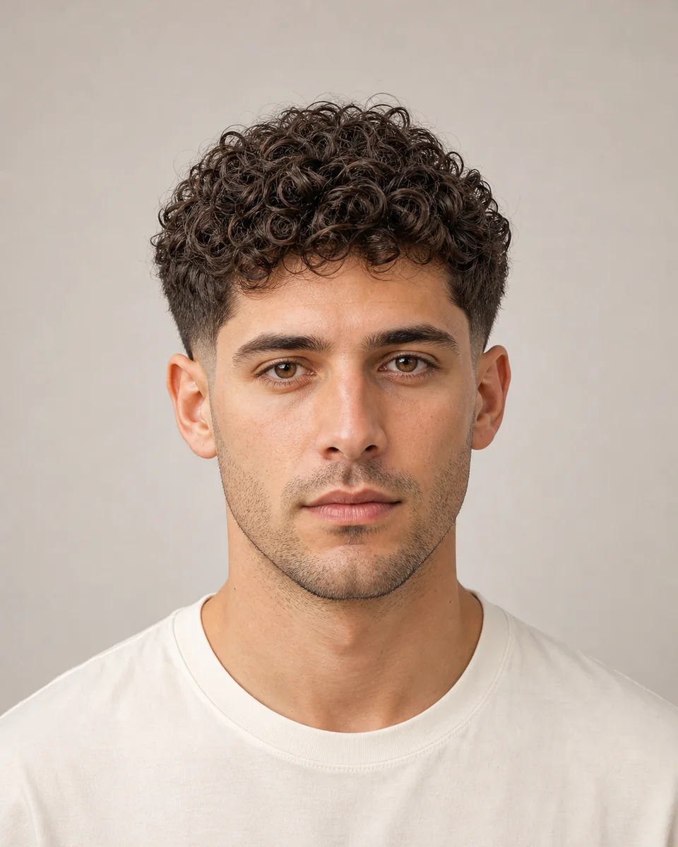 Taper fade with curls — synthetic hairstyle study portrait
