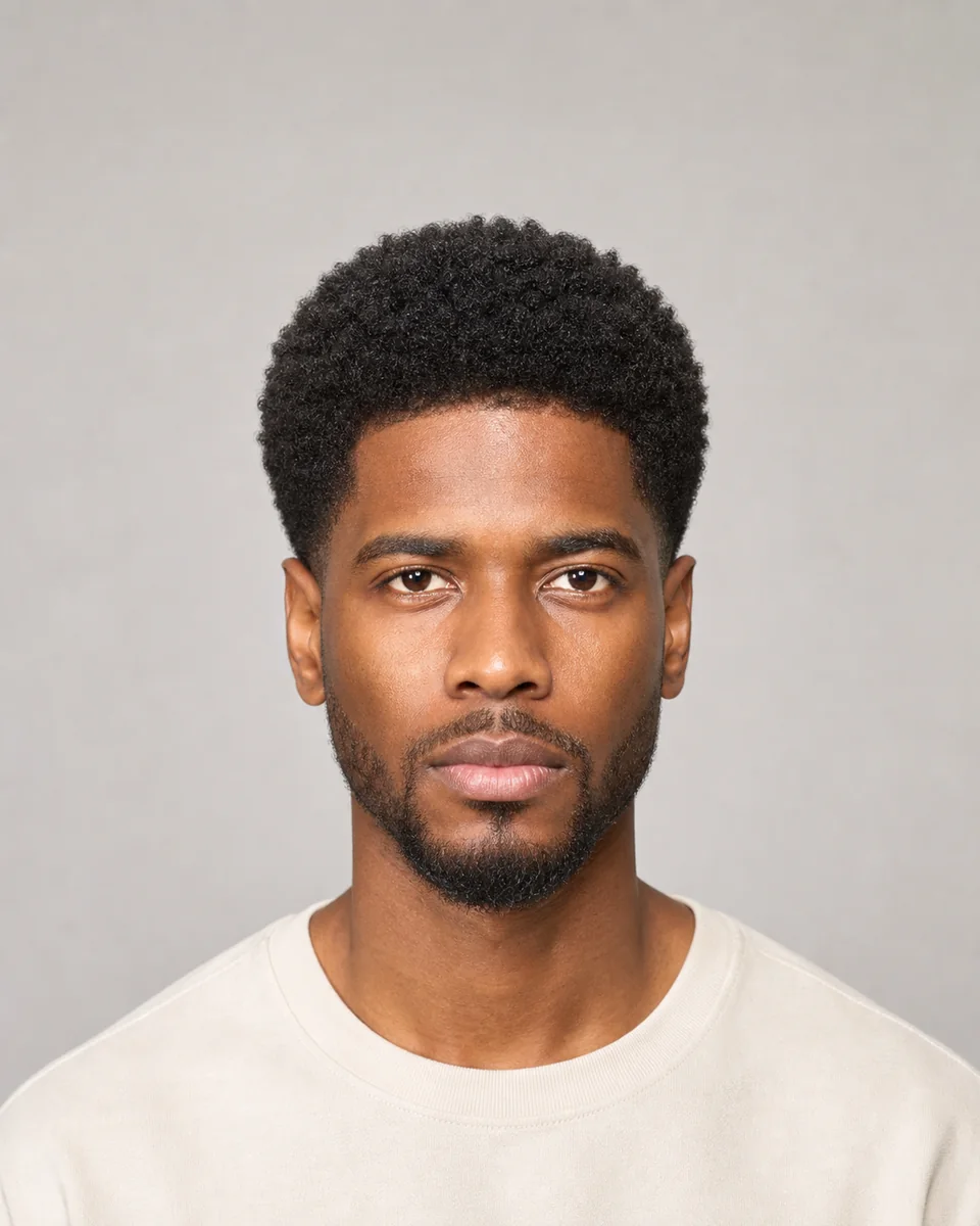 Tapered Afro — synthetic hairstyle study portrait
