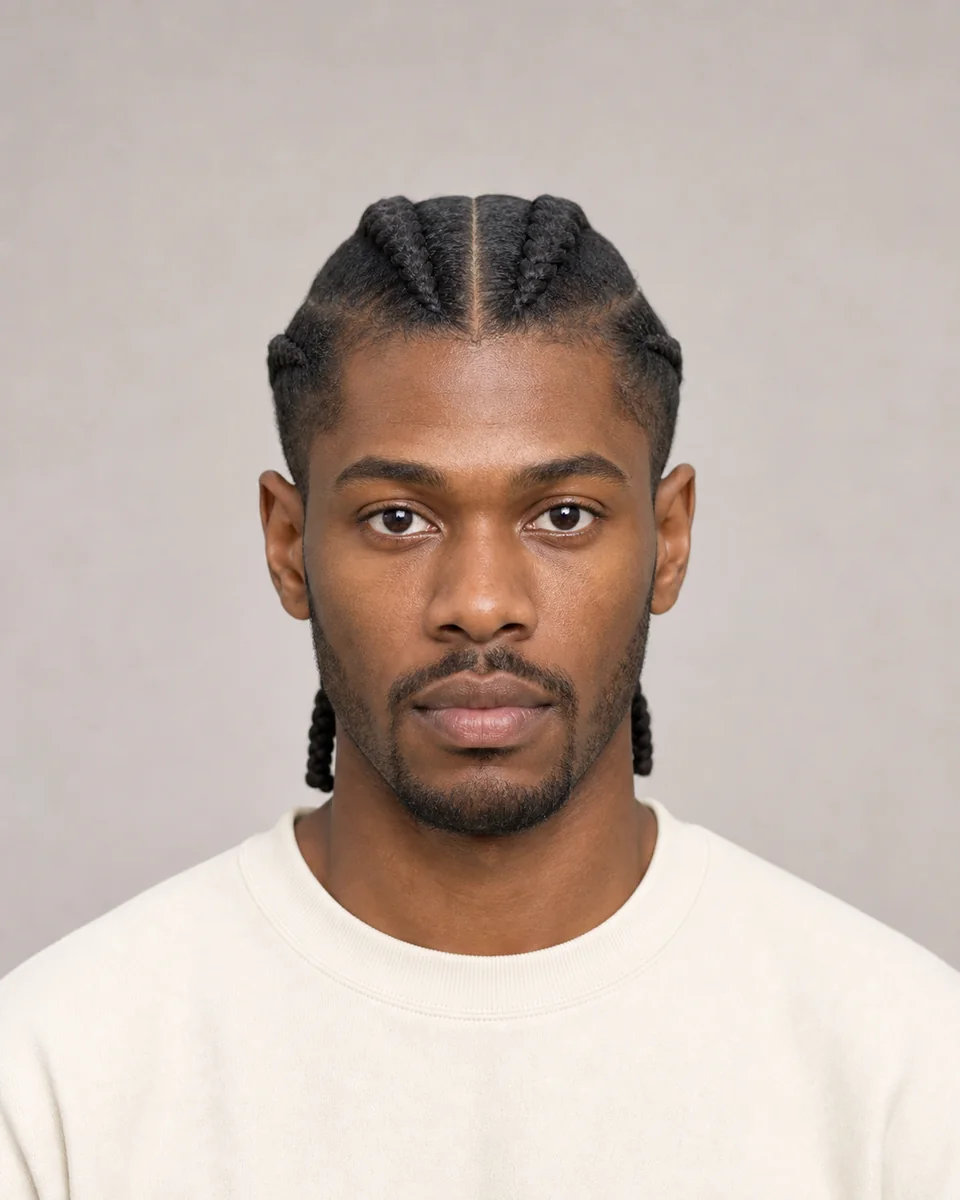 Two cornrow braids — synthetic hairstyle study portrait