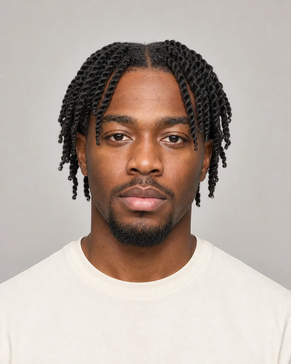 Two-strand twists — synthetic hairstyle study portrait