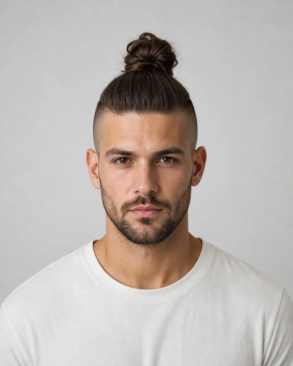 Undercut top knot — synthetic hairstyle study portrait