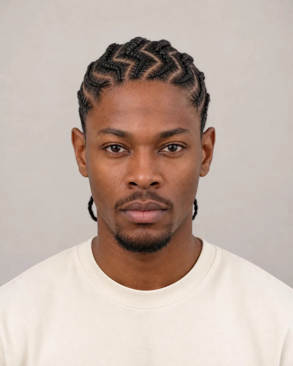 Zigzag cornrows — synthetic hairstyle study portrait