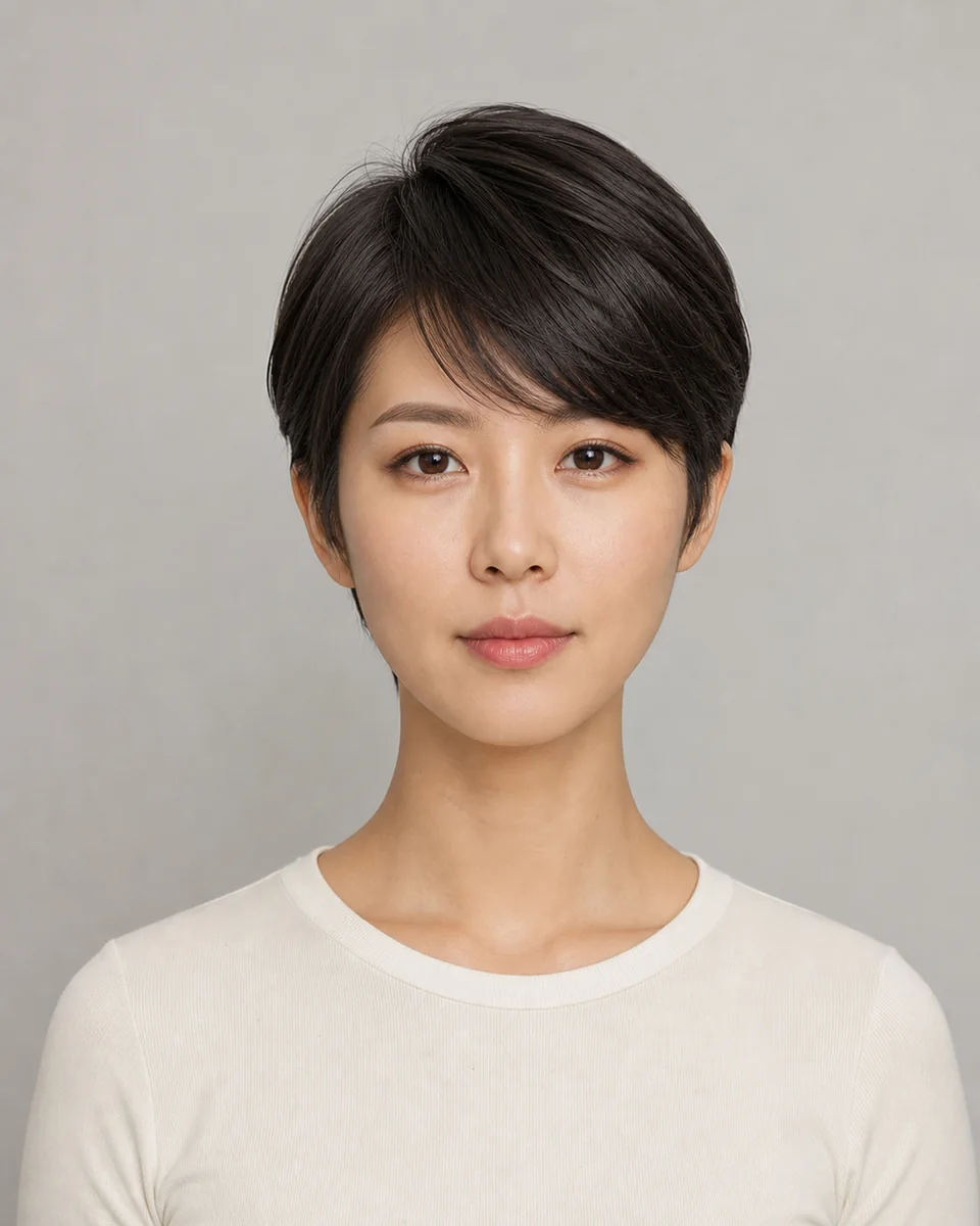 Korean cropped pixie — synthetic short hairstyle study portrait