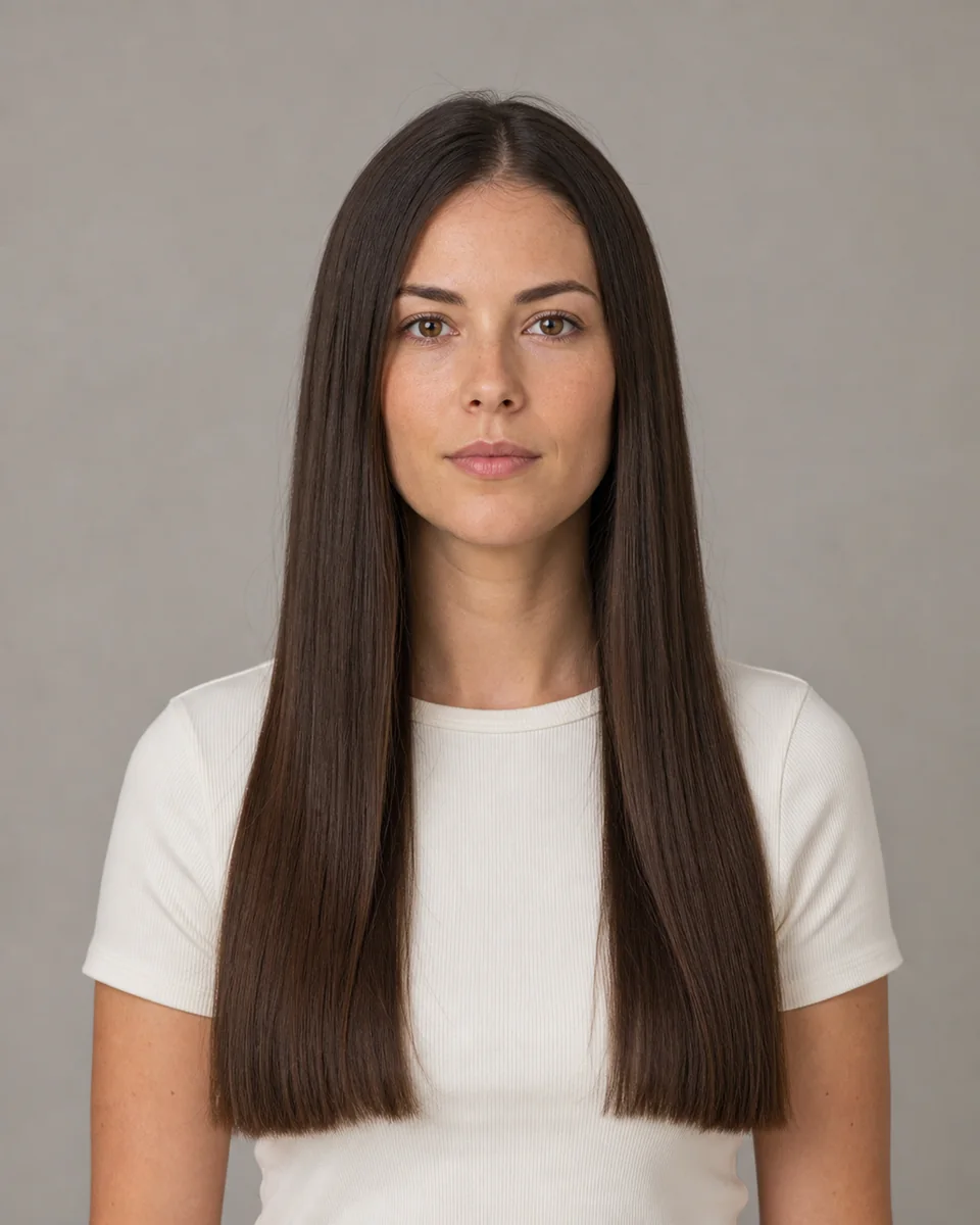 Blunt long cut — synthetic hairstyle study portrait