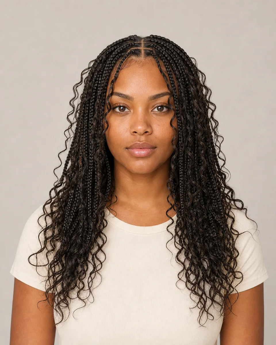 Boho box braids — synthetic hairstyle study portrait