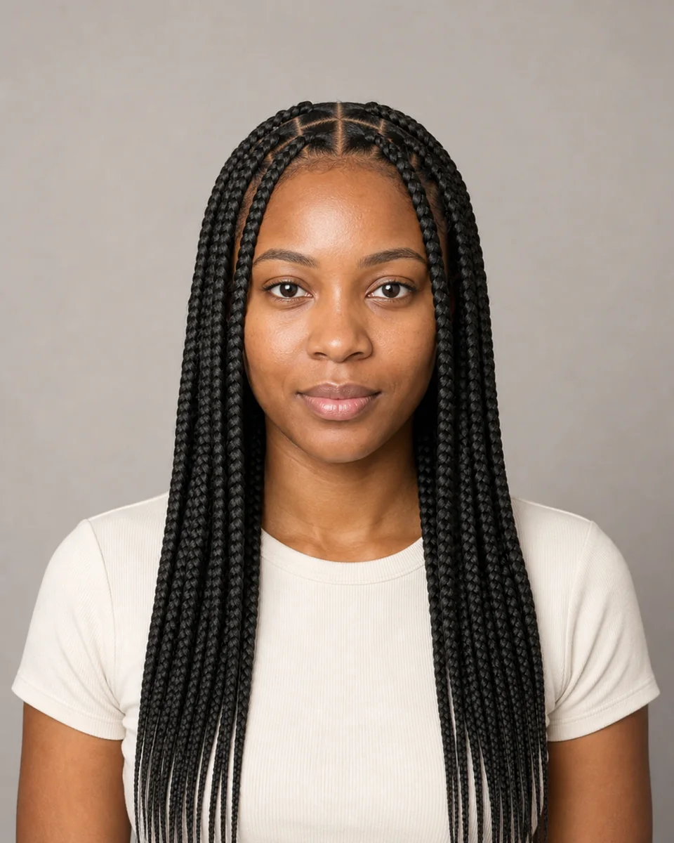 Classic box braids — synthetic hairstyle study portrait