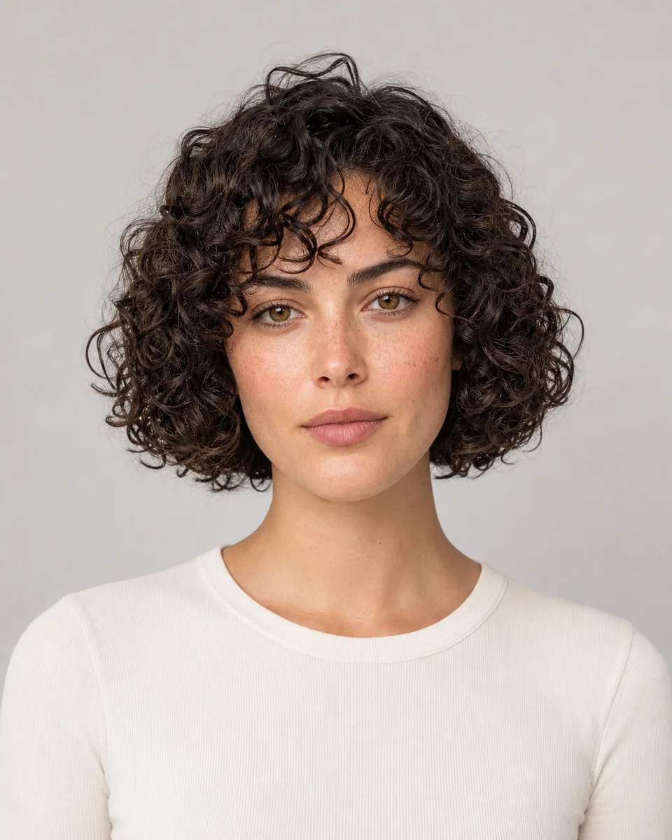 Natural curly bob — synthetic hairstyle study portrait
