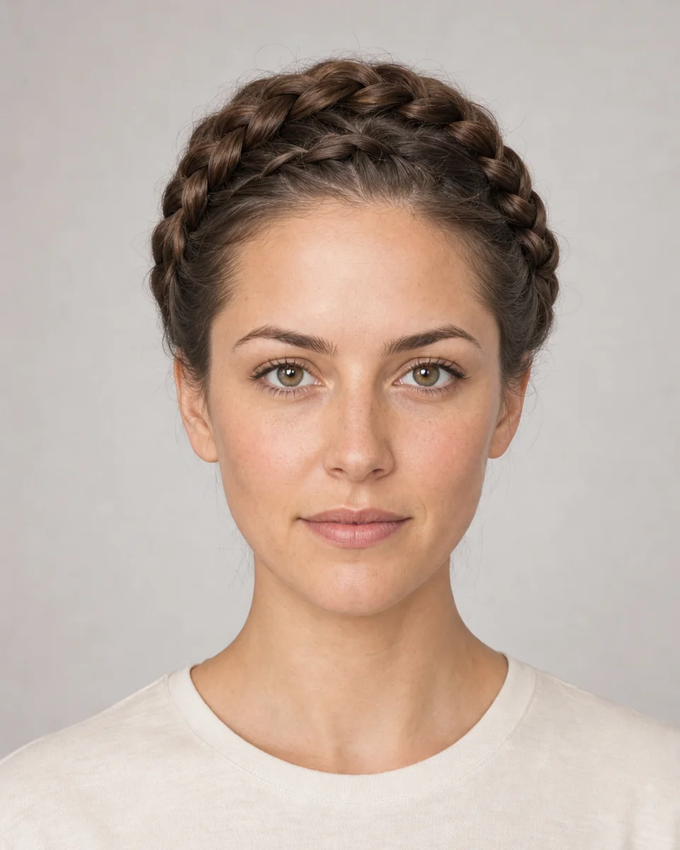 Dutch crown braid — synthetic hairstyle study portrait