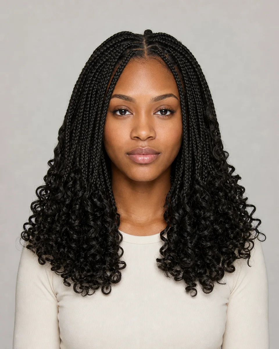 French-curl braids — synthetic hairstyle study portrait