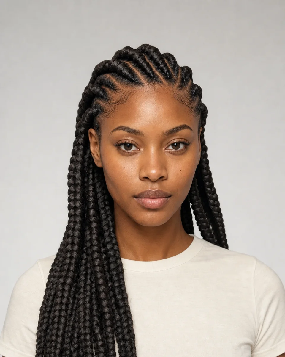 Goddess braids — synthetic hairstyle study portrait