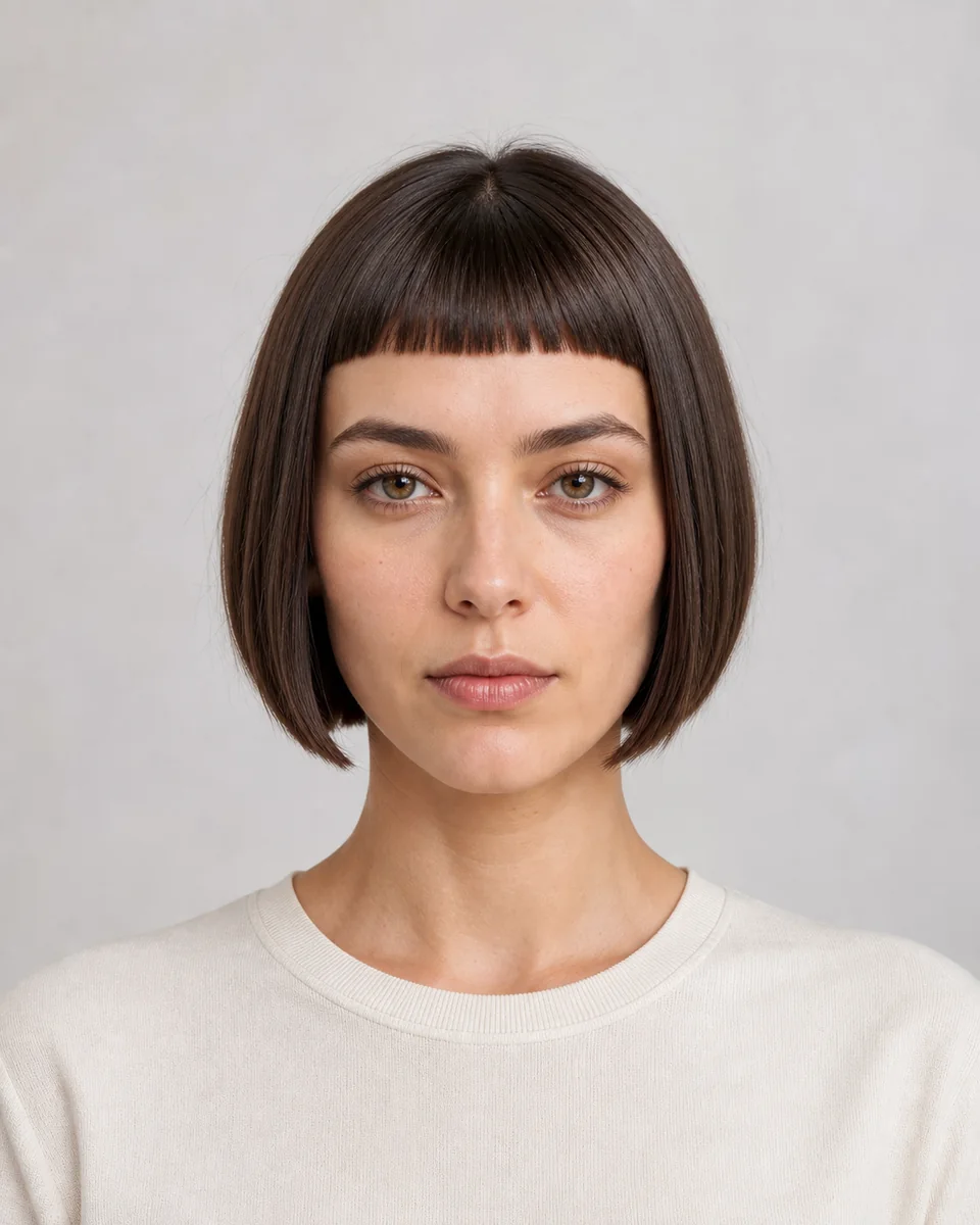 Bob with micro bangs — synthetic hairstyle study portrait