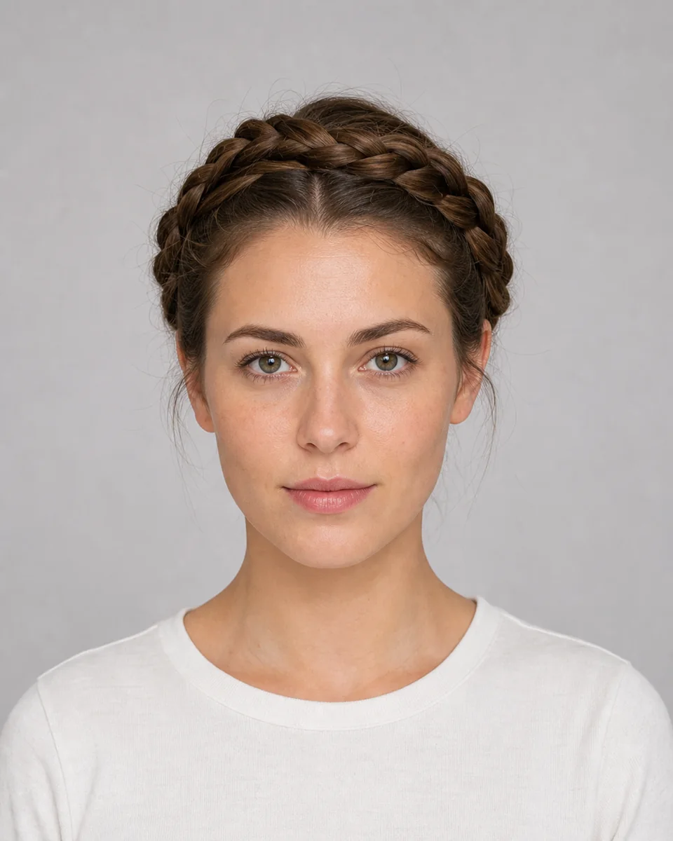 Milkmaid braids — synthetic hairstyle study portrait