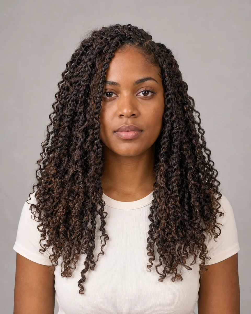 Passion twists — synthetic hairstyle study portrait