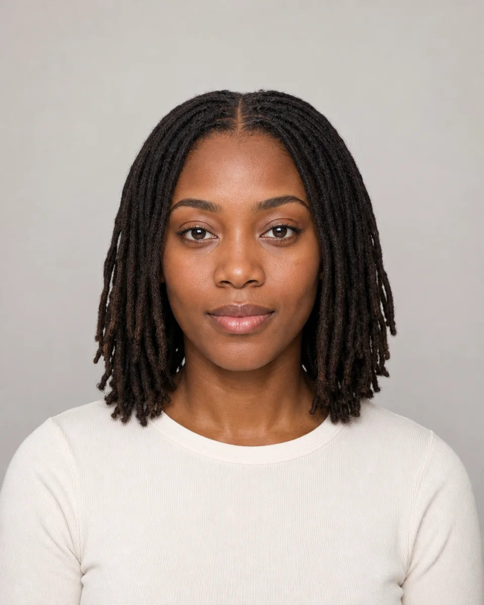 Shoulder-length locs — synthetic hairstyle study portrait