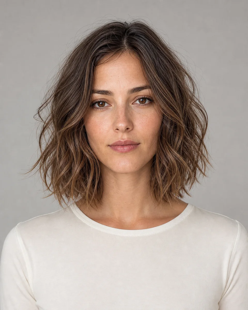 Tousled wavy lob — synthetic hairstyle study portrait