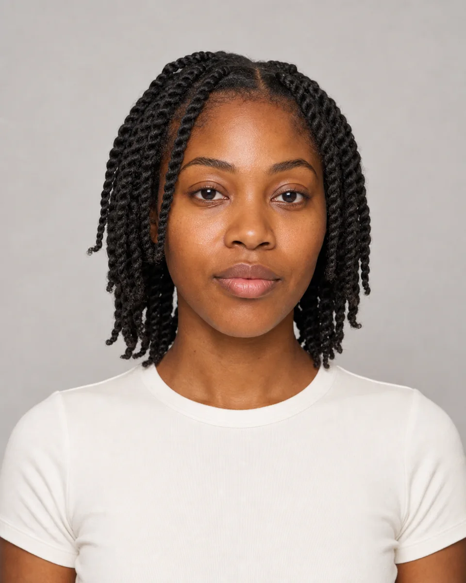 Two-strand twists — synthetic hairstyle study portrait