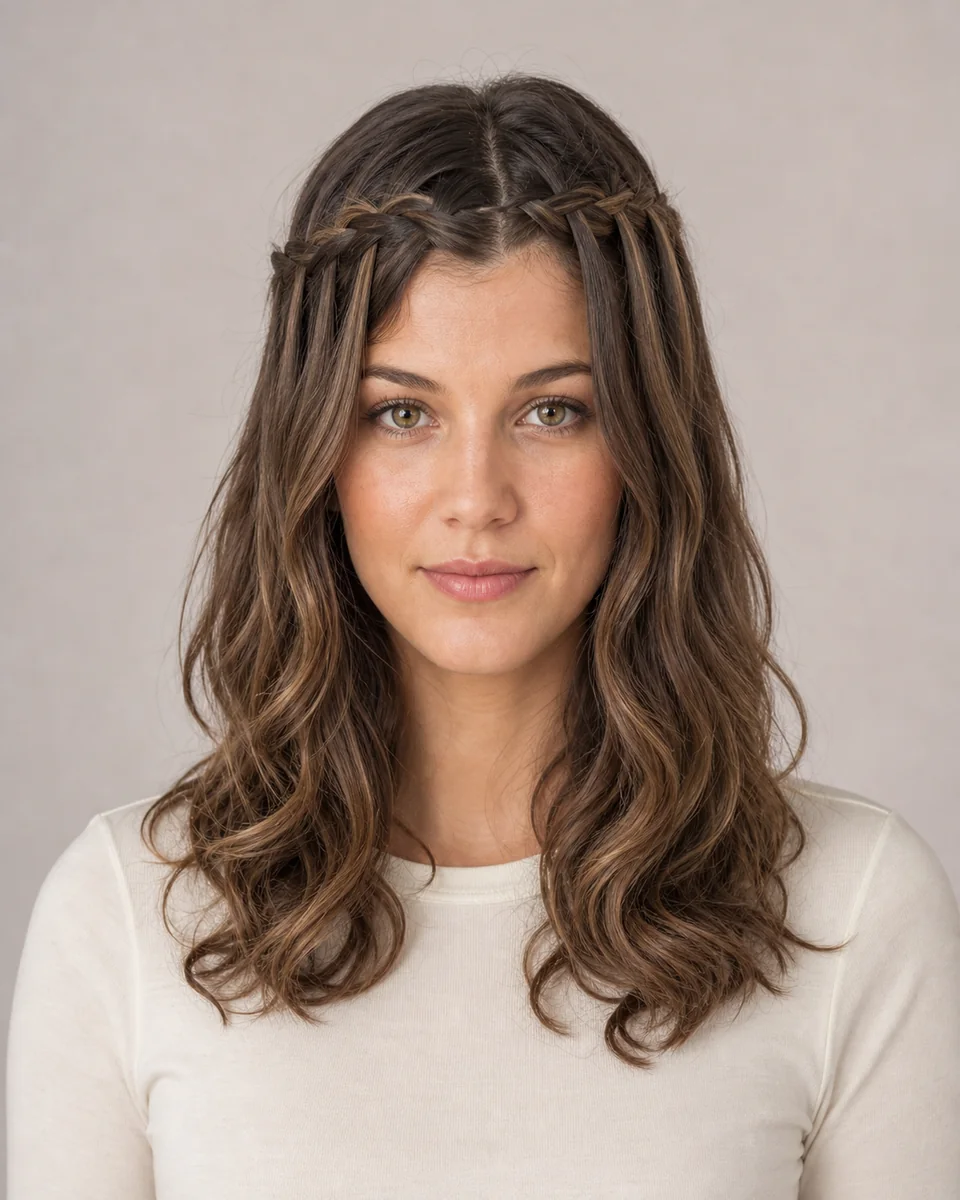 Waterfall braid — synthetic hairstyle study portrait