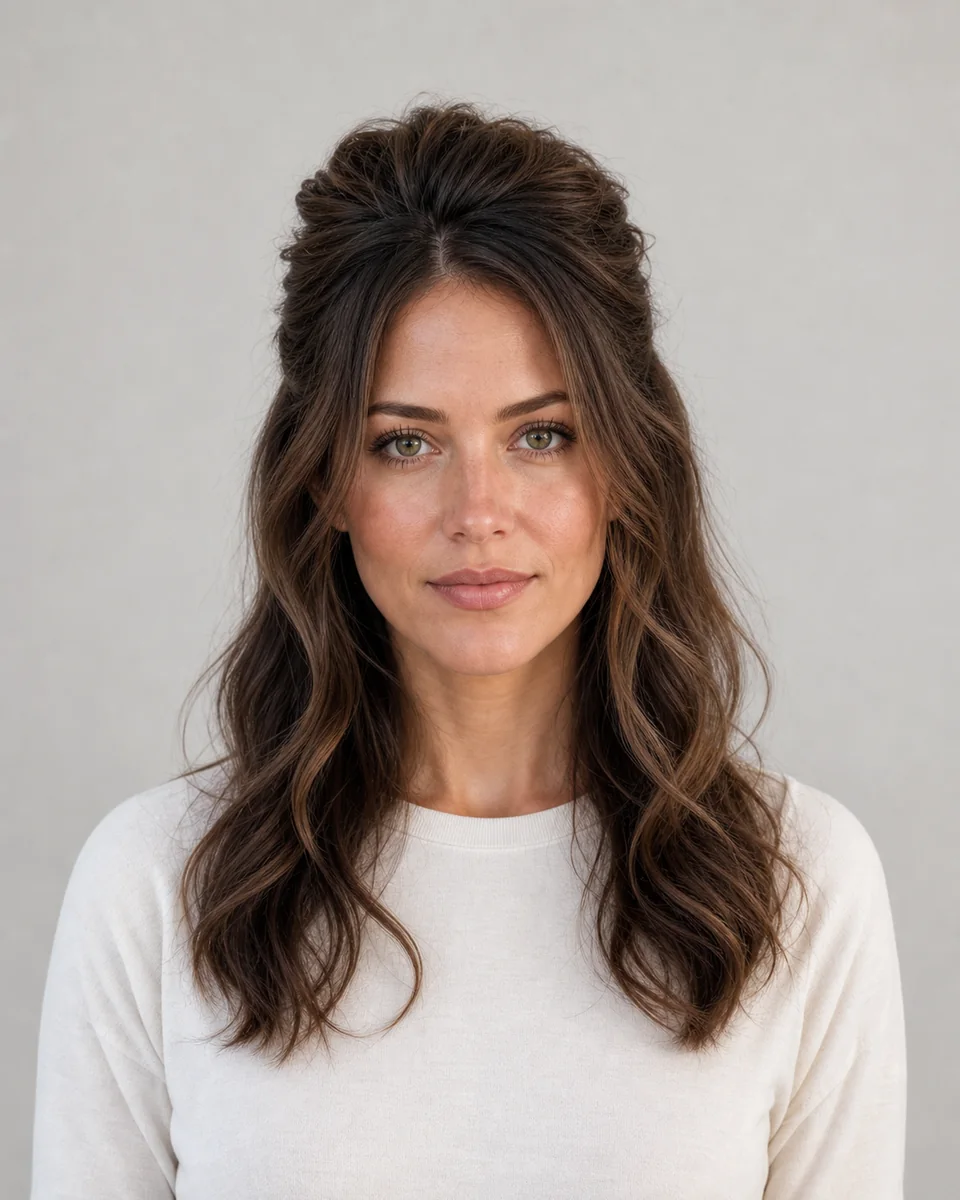 Voluminous half-up hair — synthetic hairstyle study portrait